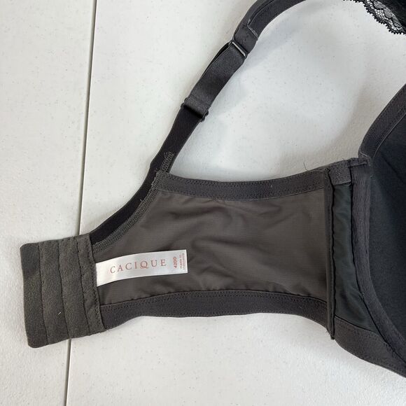 Cacique 42DD Smooth Lightly Lined Full Coverage Bra With Lace Gray Pink Bow - Picture 12 of 16